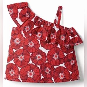 Janie and Jack Girls Top Size 4 Red Floral Cotton Off Shoulder Summer Shirt